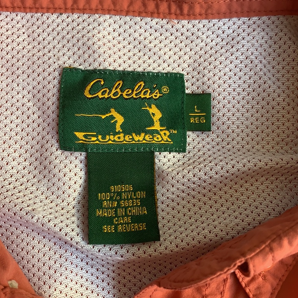 CABELAS ORANGE VENTED CONVERTIBLE SLEEVE SHIRT L .